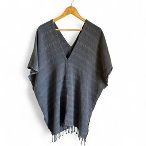 The Handloom Vinyasa Flow  Bohemian Grey Poncho 100% Cotton Handwoven One Size